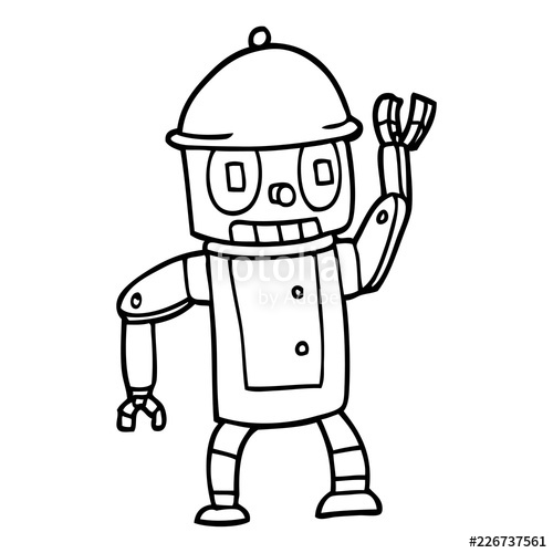 500x500 Line Drawing Cartoon Robot Waving Stock Image And Royalty Free