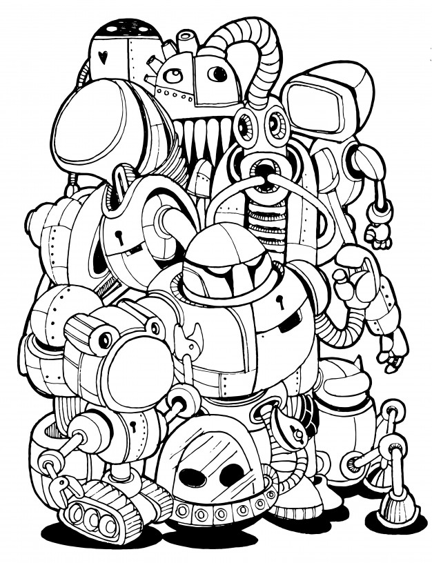 626x816 Hand Drawn Robots Vector Free Download