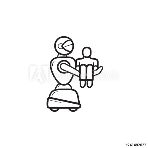 500x500 Medical Robot Carrying Patient Hand Drawn Outline Doodle Icon