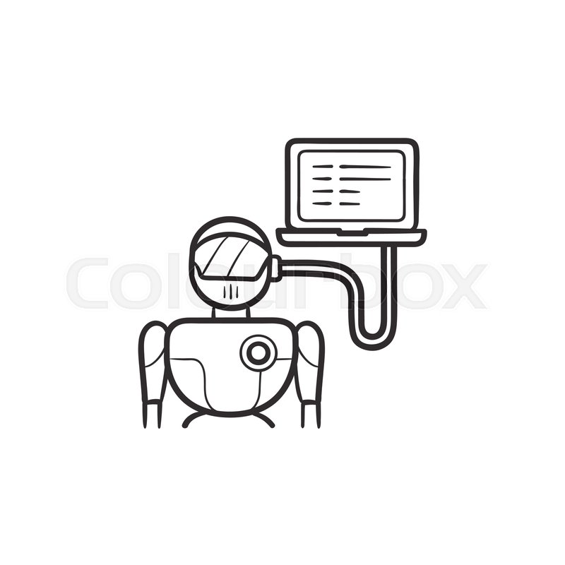 800x800 Robot Head Connected To Laptop Hand Stock Vector Colourbox