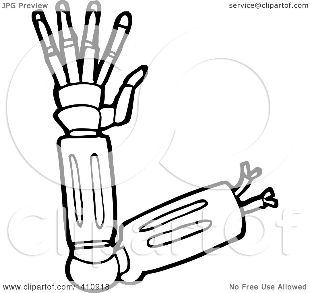 1080x1024 Clipart Of A Cartoon Black And White Lineart Robot Arm
