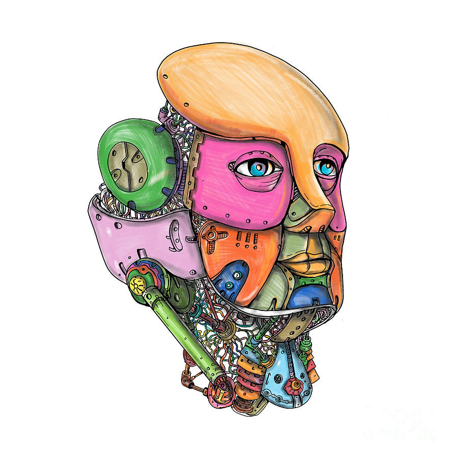 900x900 Female Humanoid Robot Head Tattoo Digital Art