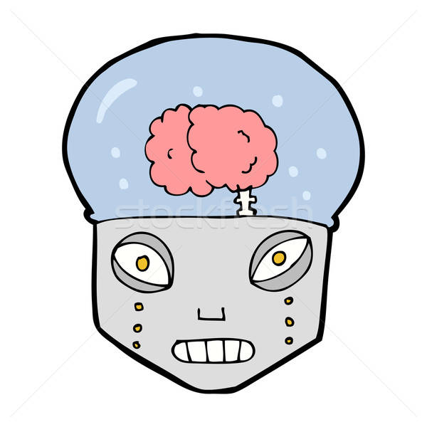 600x600 Cartoon Spooky Robot Head Vector Illustration Lineartestpilot