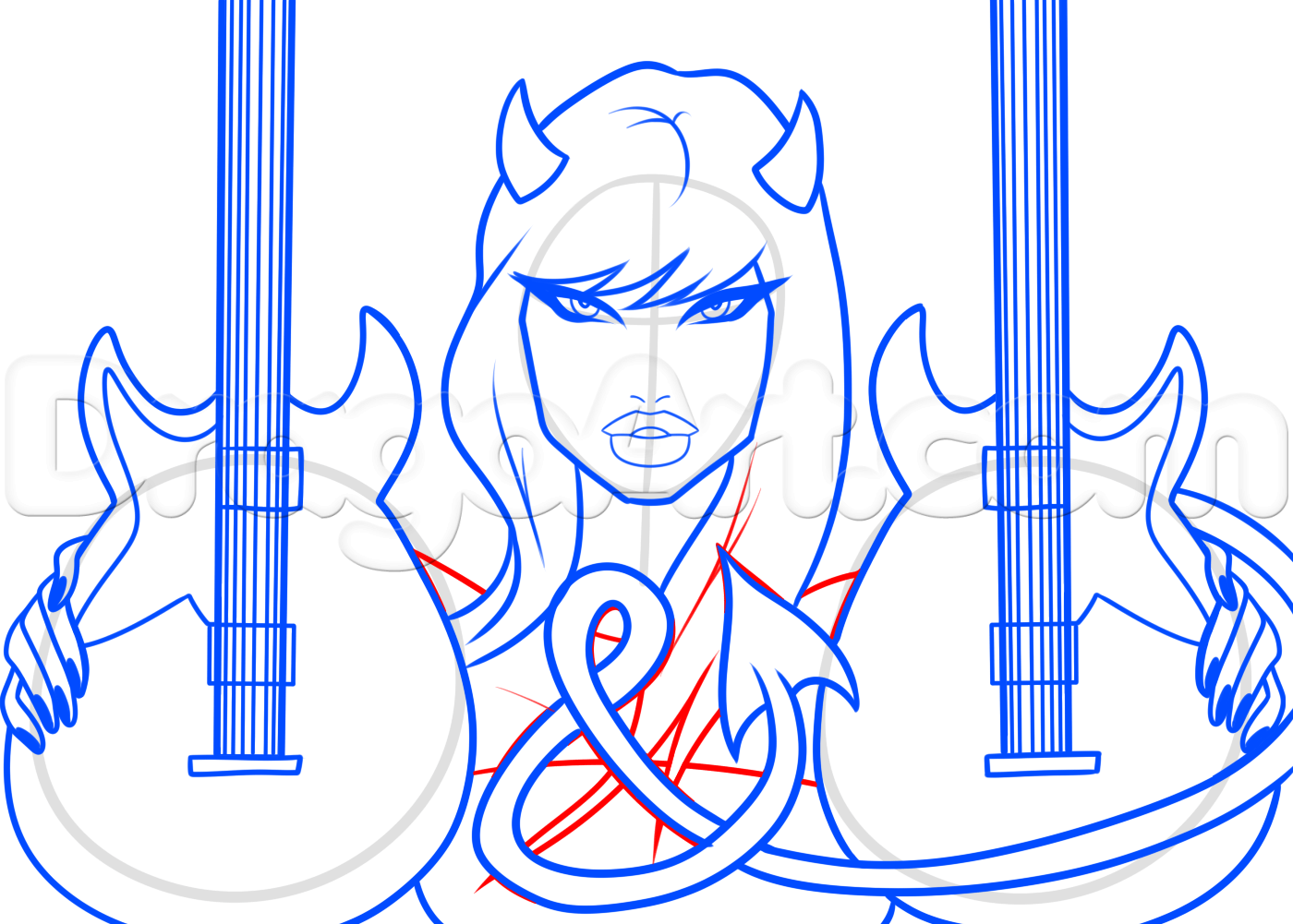 1400x1001 Step How To Draw Rock N Roll