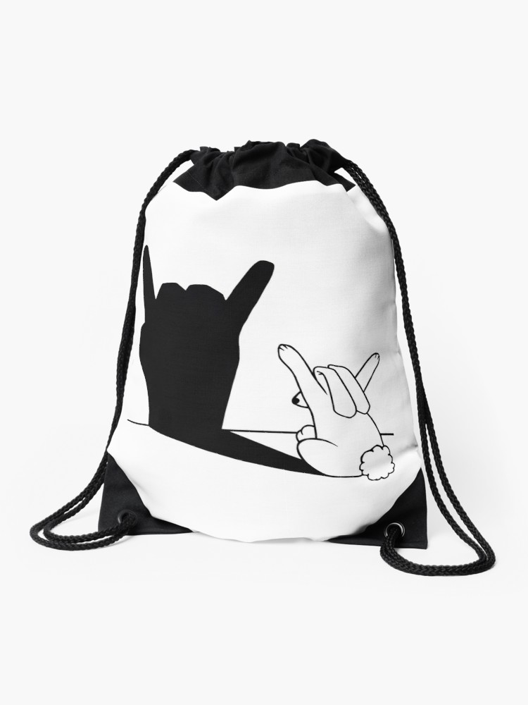 750x1000 Rabbit Rock And Roll Hand Shadow Drawstring Bag