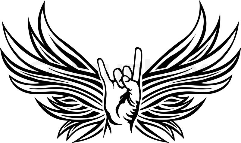 800x476 Rock And Roll Hand Sign With Wings, Stock Vector Colourbox