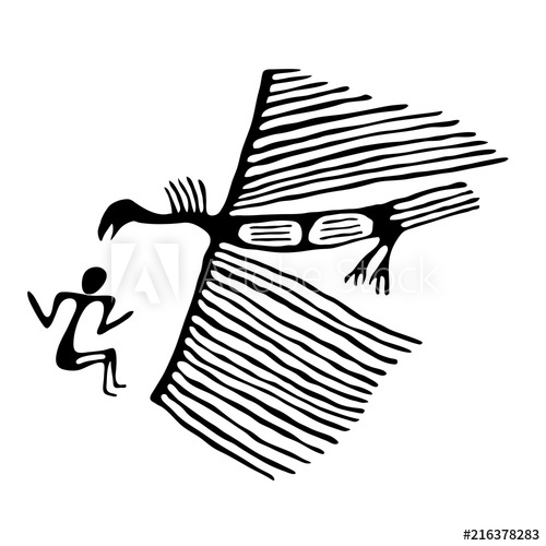 500x500 Vulture Bird And Ancient Man In A Traditional Old Ethnic Style