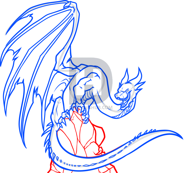 767x720 how to draw a perched dragon, step