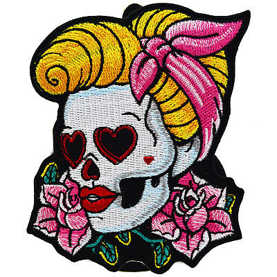 400x400 Rockabilly Girl Patch Iron On Sew Kustom Tattoo Sugar Skull Pin Up