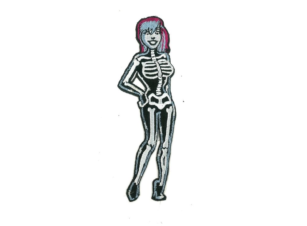 1000x736 Bone Babe Iron On Skeleton Patch Dead Zombie Pin Up Girl