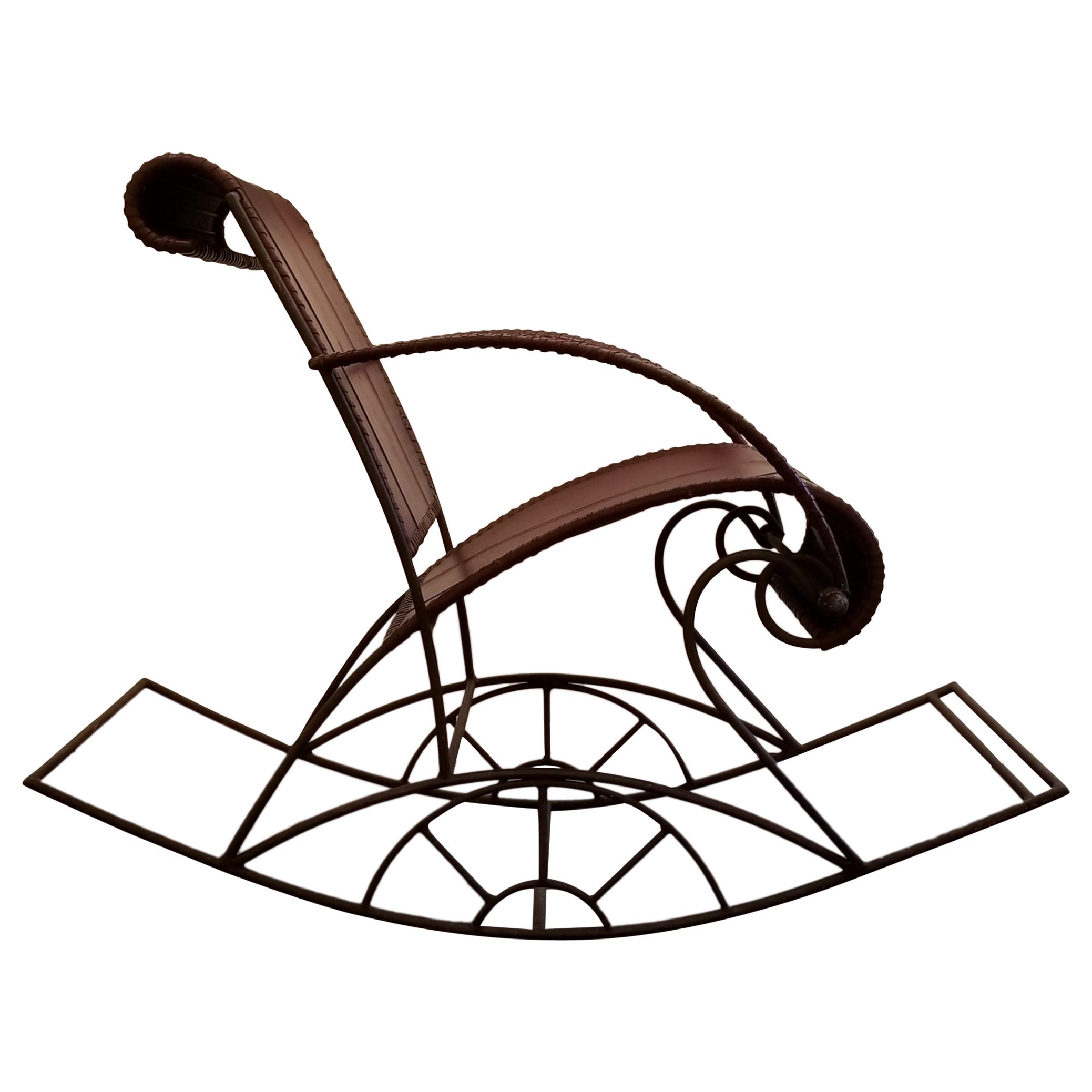 2077x2077 Industrial Iron And Leather Rocker For Sale
