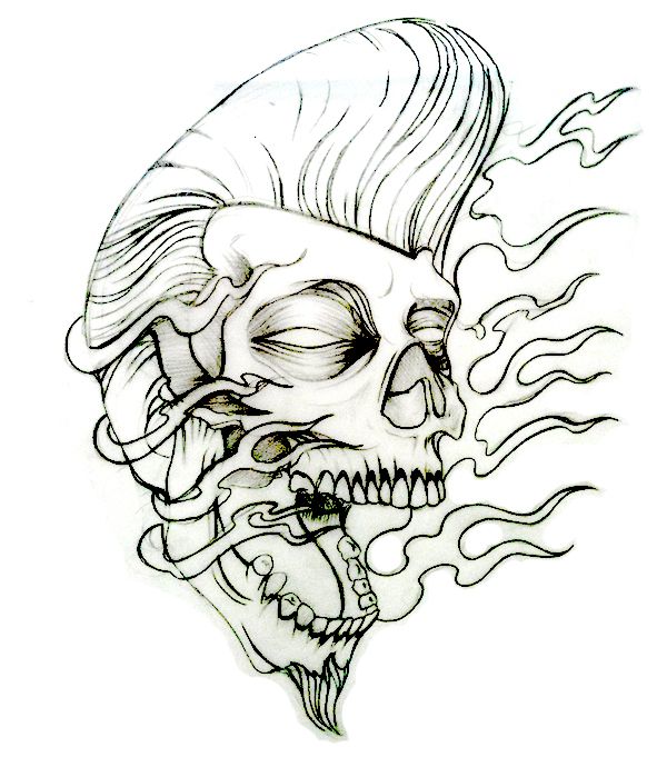 600x681 Rockabilly Rocker Skull Tattoo Flash Tats Tattoo Flash Art