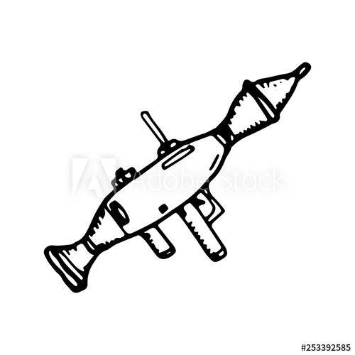 500x500 Hand Drawn Rocket Launcher Doodle Sketch Style Icon Military