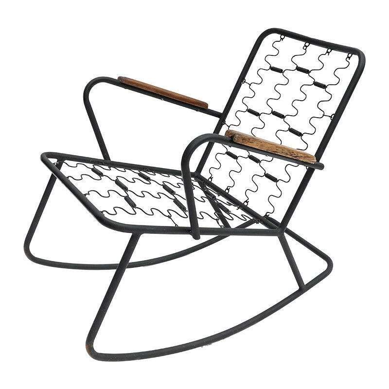800x800 Metal Rocking Chair With Brazilian Jacaranda Wood Arms Ebay