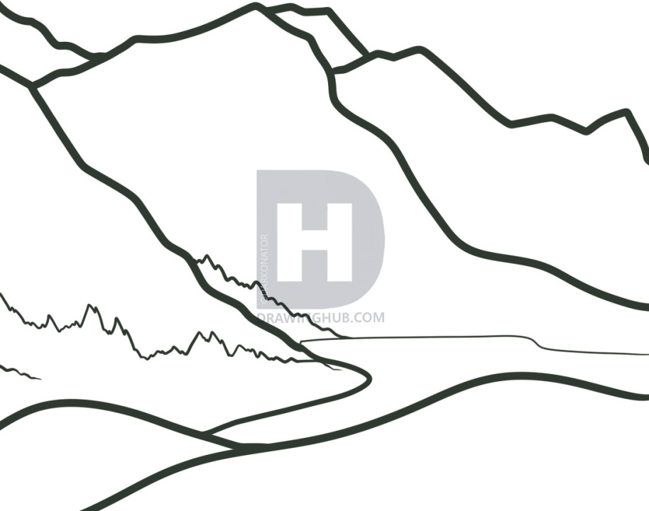 914x720 How To Draw Mountains For Kids, Step