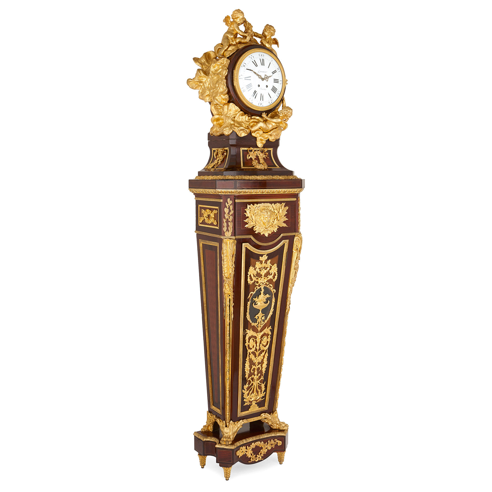 2000x2000 mahogany and gilt bronze rococo pedestal clock, after riesener