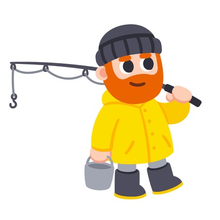 450x450 Cute Cartoon Fisherman Character Drawing Man With Beard