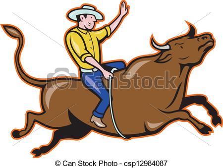 450x339 Rodeo Cowboy Bull Riding Cartoon Illustration Of Rodeo Cowboy