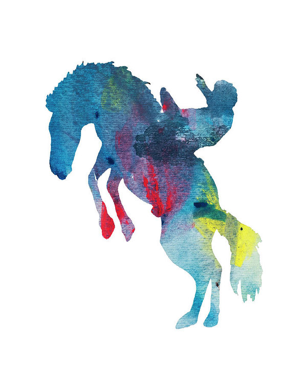 600x750 Watercolor Silhouette Rodeo Rider Art Print