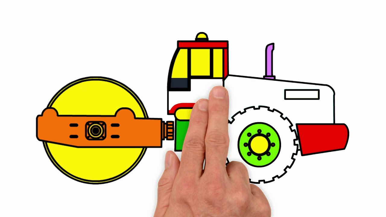 1280x720 drawing and coloring road roller steam roller for kidfunny music