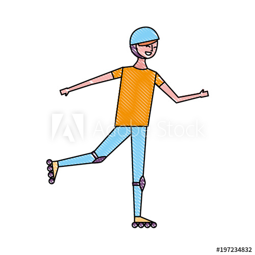 500x500 Happy Young Man Riding In Roller Skate Sport Vector Illustration
