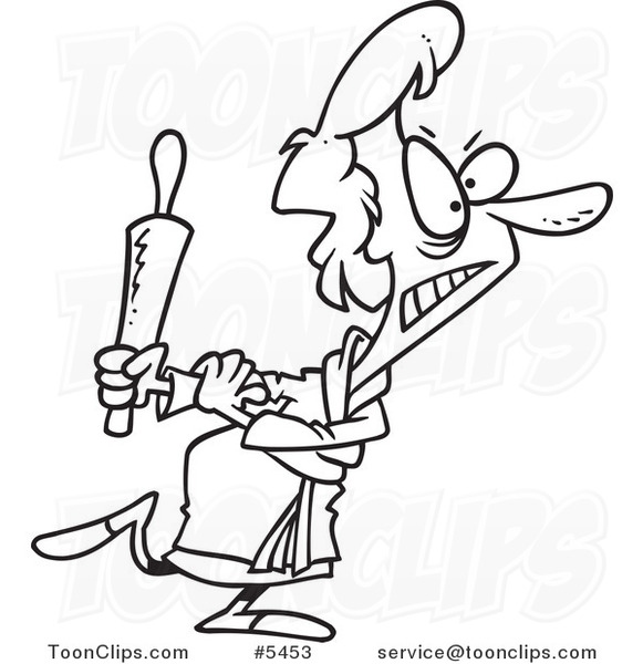 581x600 Cartoon Black And White Line Drawing Of A Mad Lady Carrying