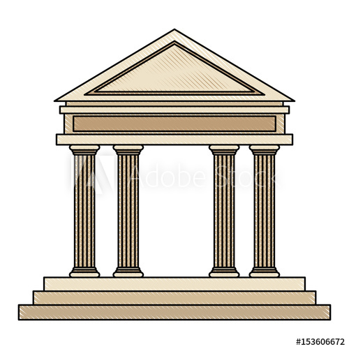 500x500 Drawing Bank Building Facade Financial Investment Vector