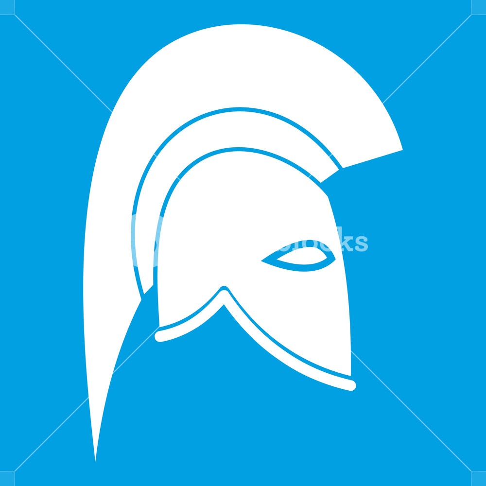 1000x1000 Roman Helmet Icon White Isolated On Blue Background Vector