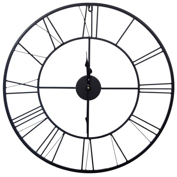 600x600 Pinnacle Metal Cutout Roman Numeral Black Wall Clock