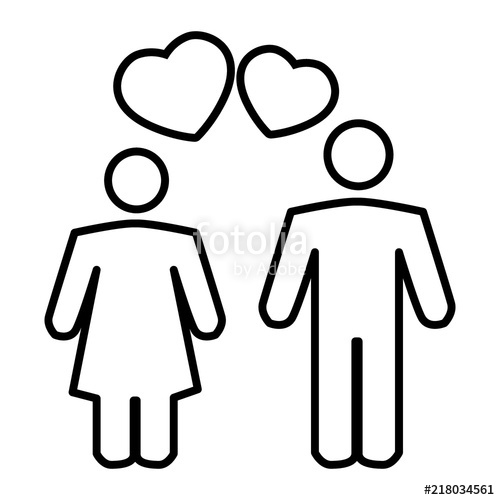 500x500 Couple In Love Thin Line Icon Romantic Couple And A Heart Vector