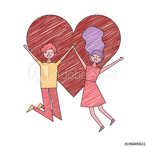 500x500 Couple Of Young People In Love Heart Romantic Vector Illustration