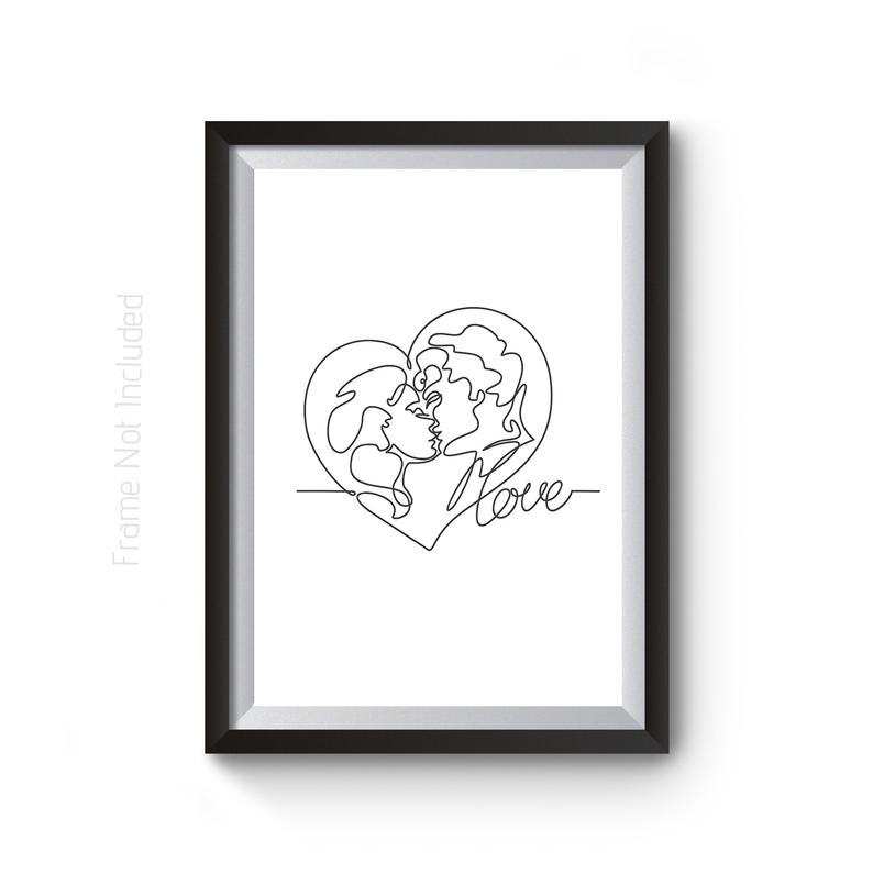 794x794 First Kiss Print Romantic Couple Line Drawing Love Heart Etsy