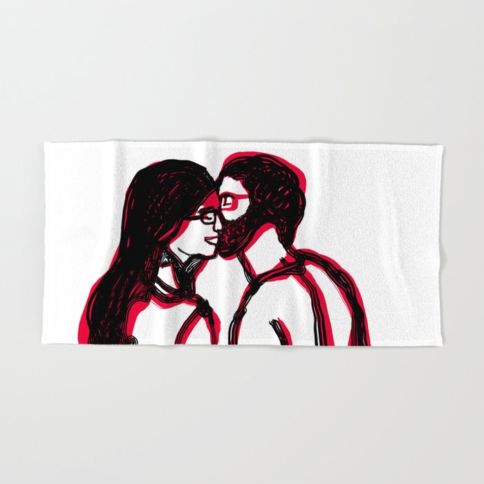 700x700 Romantic Kiss Line Drawing In White And Red Hand Bath Towel