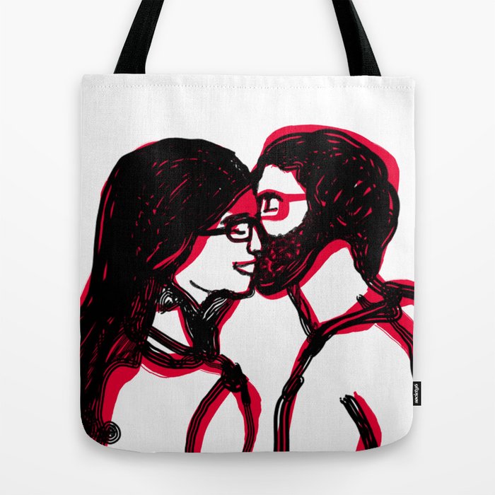 700x700 Romantic Kiss Line Drawing In White And Red Tote Bag