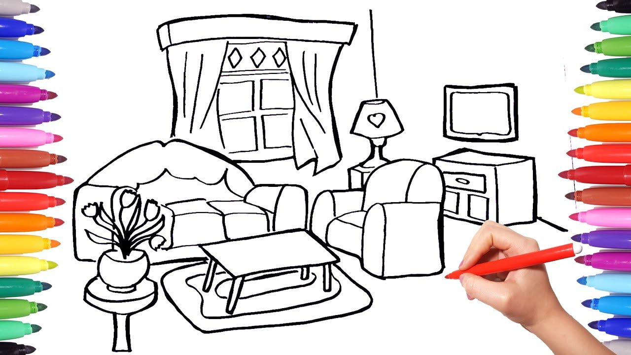 1280x720 How To Draw A Living Room For Kids House Coloring Pages