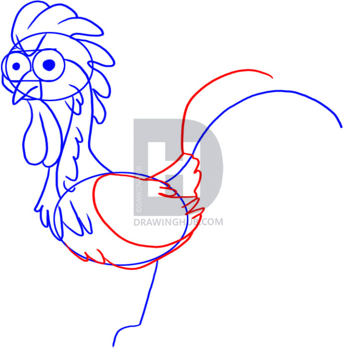 730x720 How To Draw A Cartoon Rooster, Step