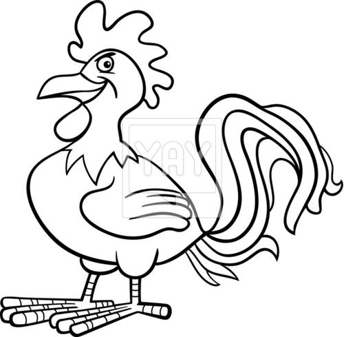 500x489 Black And White Cartoon Illustration Of Funny Rooster Farm Bird