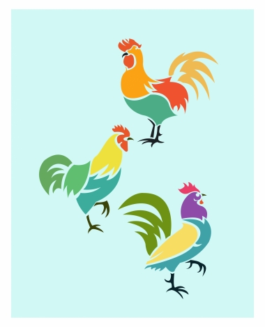 380x468 Roosters Drawing Design With Colorful Outline Vectors Stock