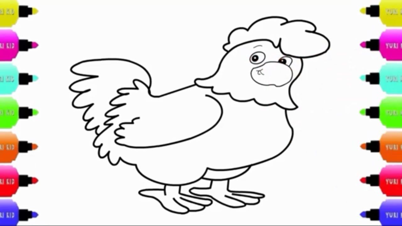 1280x720 Draw A Colorful Hen, Rooster For Kids, Chicken Drawing Easy Step