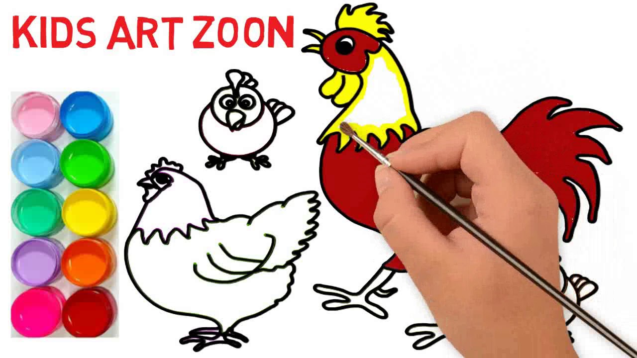 1280x720 How To Draw And Color A Rooster, Hen And Chicken Family Draw
