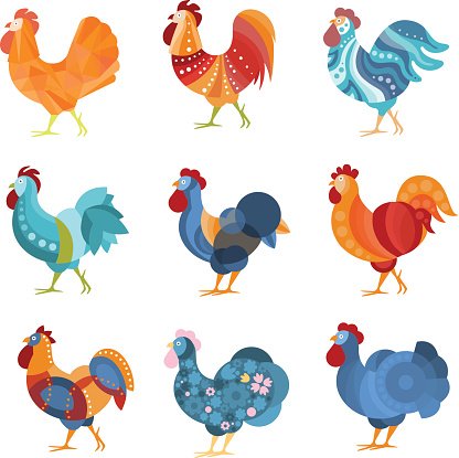 416x415 Rooster Similar Drawings Set Colored In Different Styles Premium