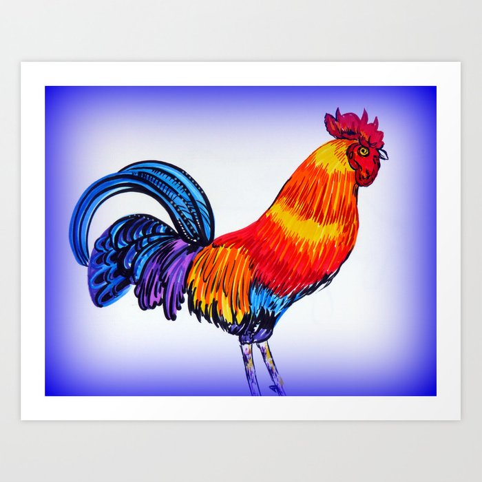 700x700 Rooster Sketch, Rooster Drawing, Drawings Of Roosters, With Blue