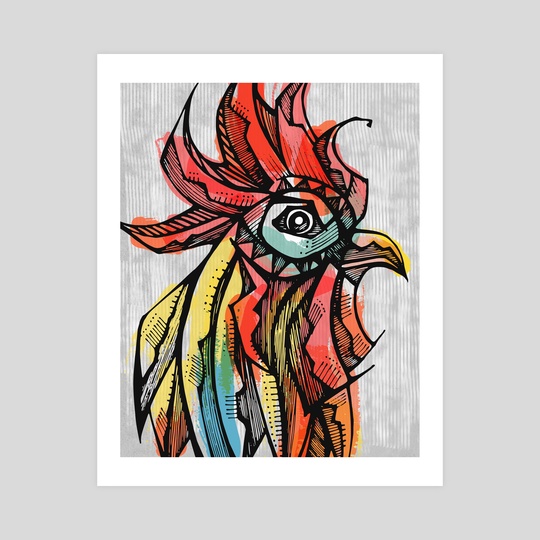 540x540 Rooster Head Ink Drawing, An Art Print