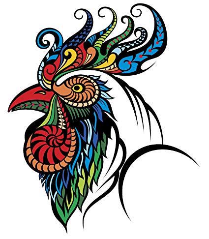 425x486 Rainbow Tribal Pattern Rooster Chicken Drawing Vinyl