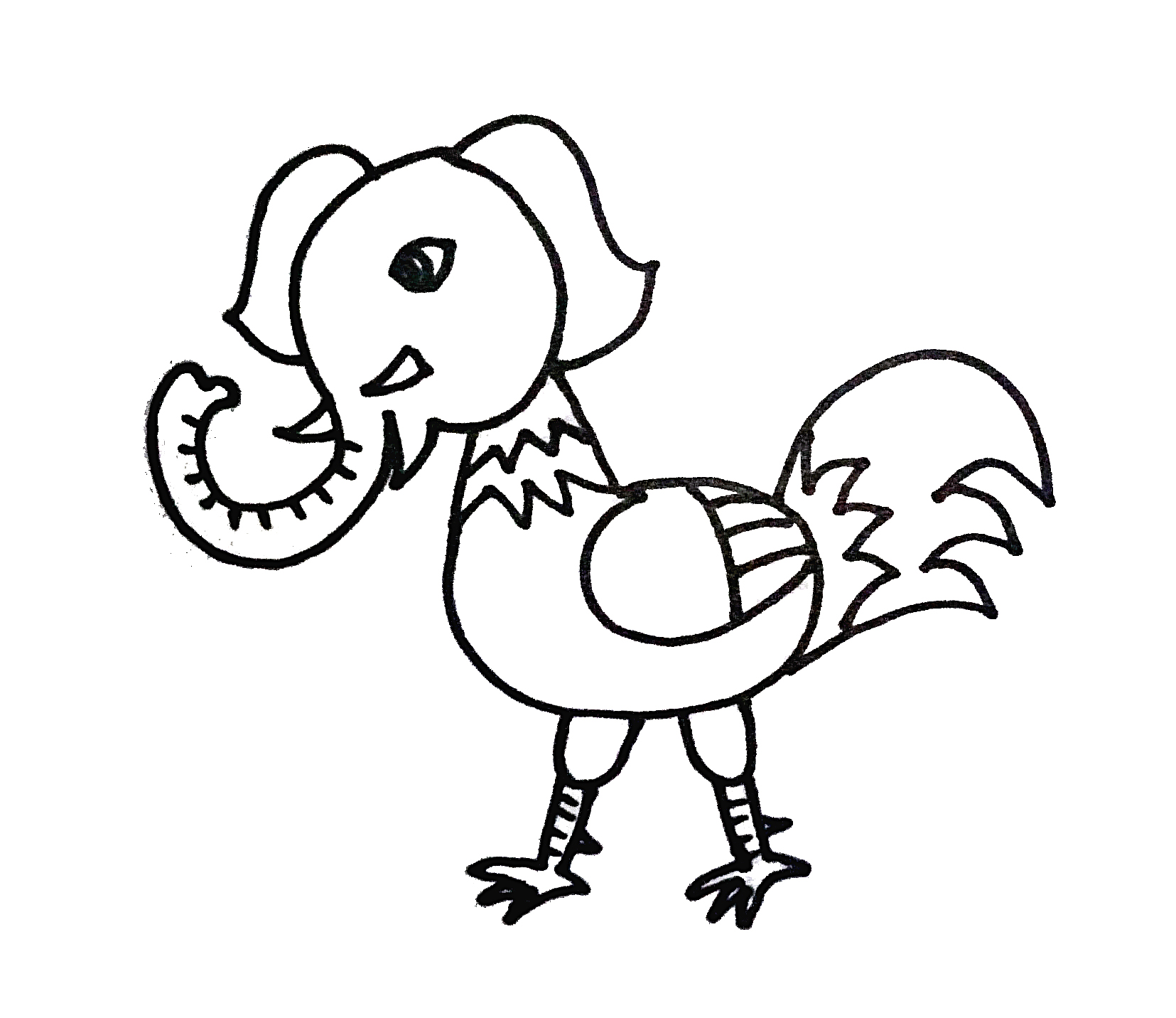 1655x1432 How To Draw A Animals Elephants Head Rooster Body