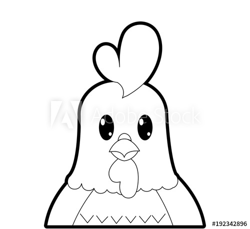 500x458 Outline Adorable Rooster Cute Animal Character