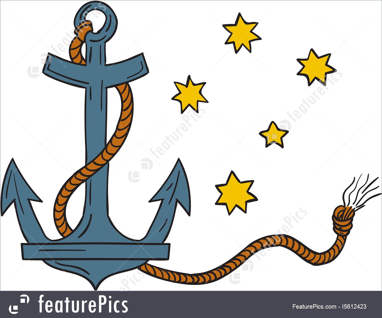 1300x1085 Anchor With Rope And Southern Cross Star Drawing Stock