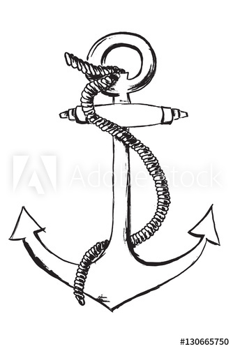 334x500 Anchor With Rope Hand Drawing On White Paper