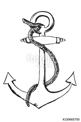 334x500 Anchor With Rope Hand Drawing On White Paper Stock Photo
