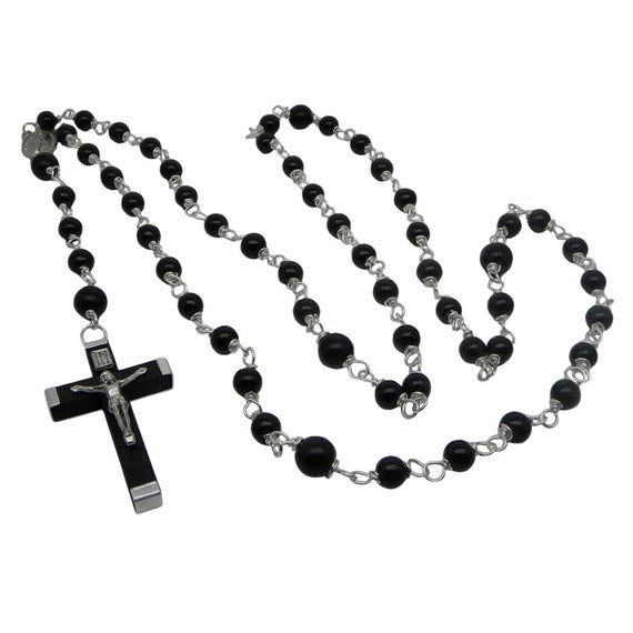 570x570 Black And Silver Catholic Rosary Beads Etsy